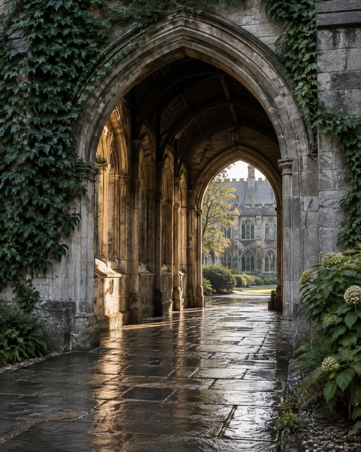 Rain-washed stone archway